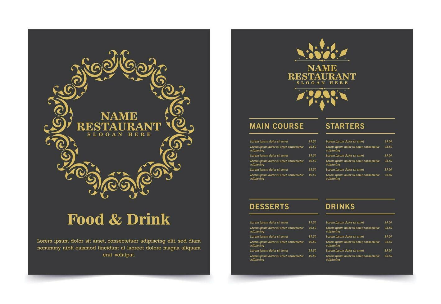 layout del menu con elementi ornamentali vettore