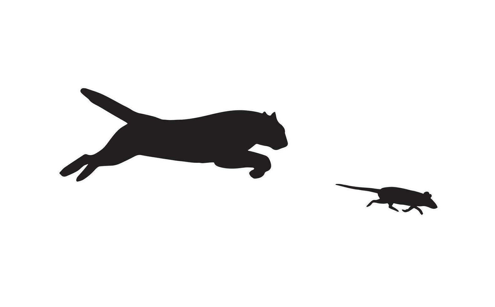 vettore nero silhouette di gatto in esecuzione dopo topo