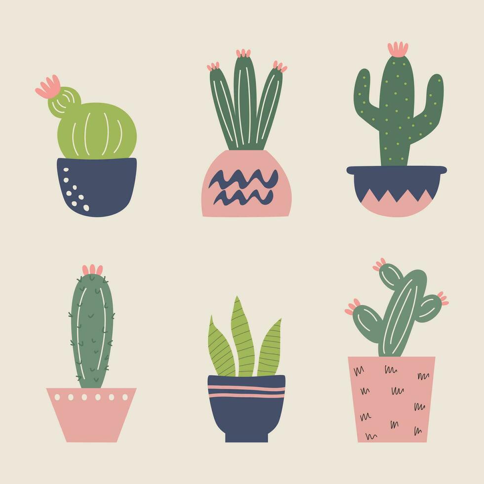 carino accogliente luminosa multicolore cactus impostato vettore illustrazione