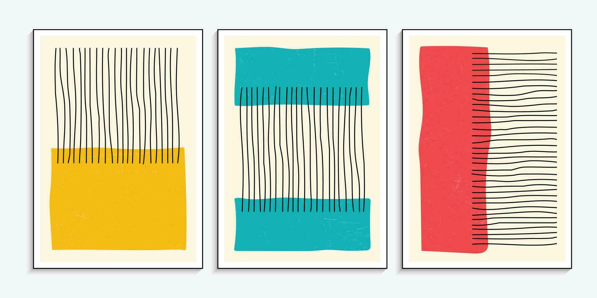 minimalista design manifesti con mano disegnato ondulato Linee nel Vintage ▾ colori vettore