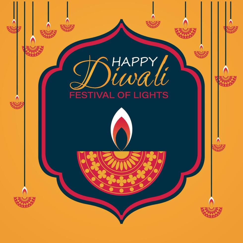 contento diwali, Festival di luci, carta grafico di indiano Rangoli, d'oro luci, colorato decorativo sfondo, blu magenta sfondo vettore