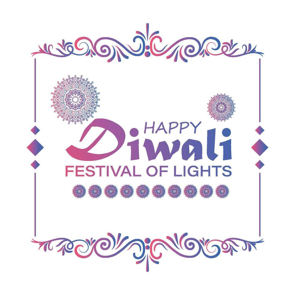 contento diwali, Festival di luci, carta grafico di indiano Rangoli, d'oro luci, colorato decorativo sfondo, blu magenta sfondo vettore