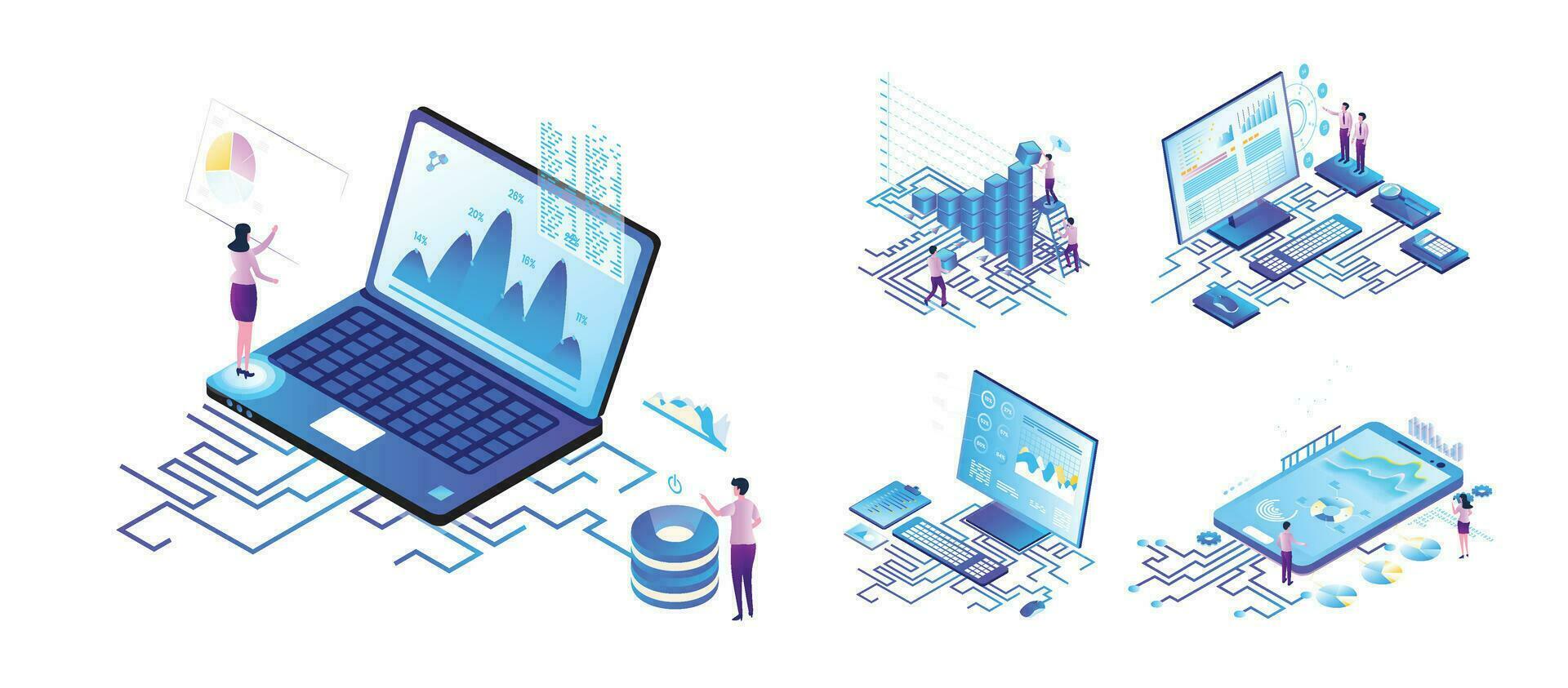 isometrico marketing, dati analisi, ricerca concetto, attività commerciale avviare, marketing strategia isometrico vettore