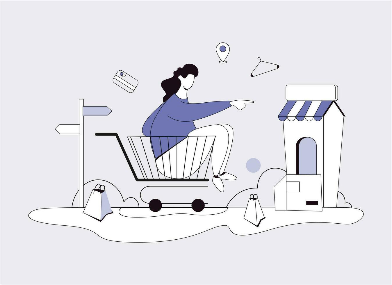 partire per il negozio, shopping concetto illustrazioni vettore