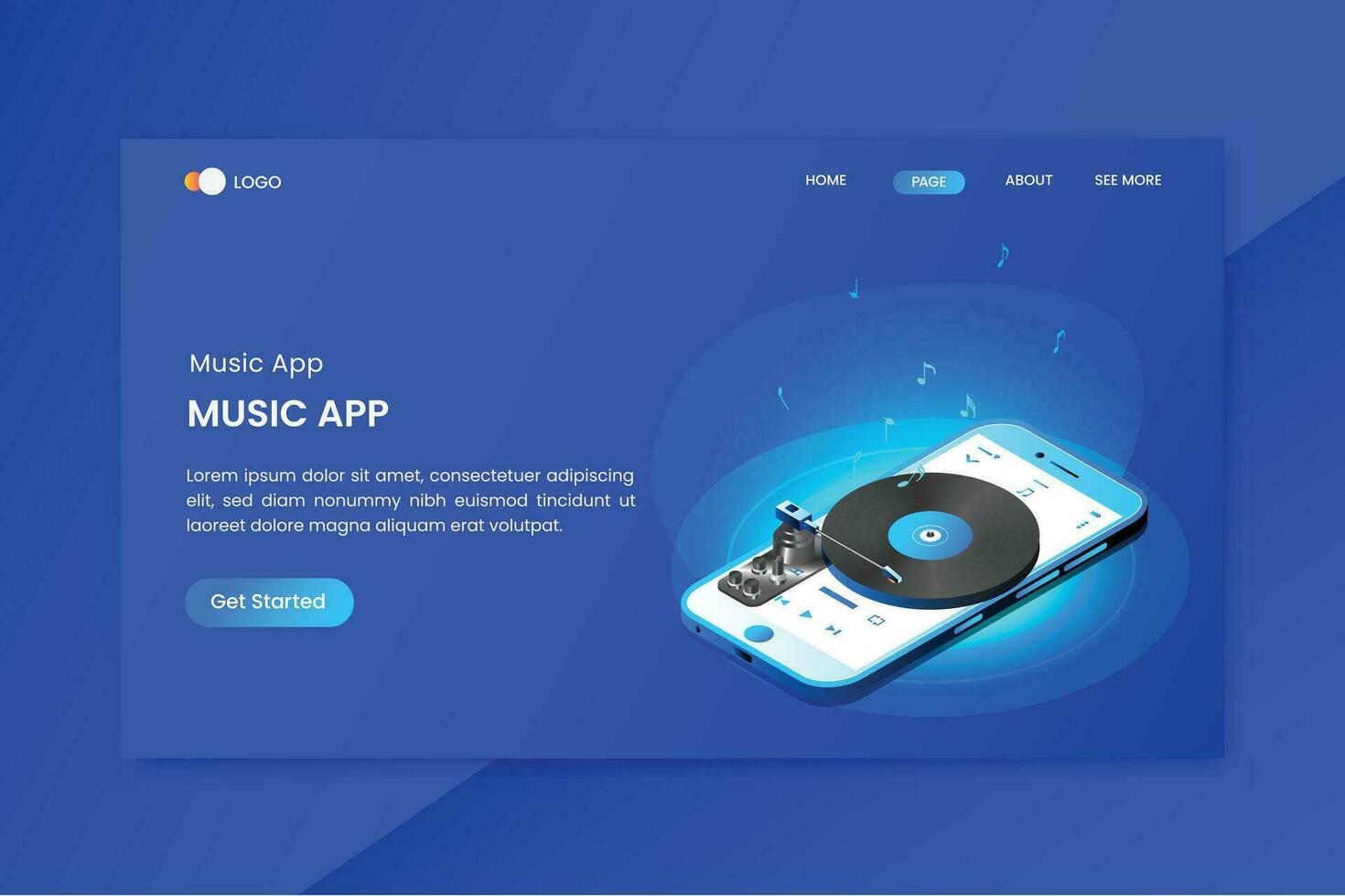 mobile musica App isometrico concetto atterraggio pagina vettore