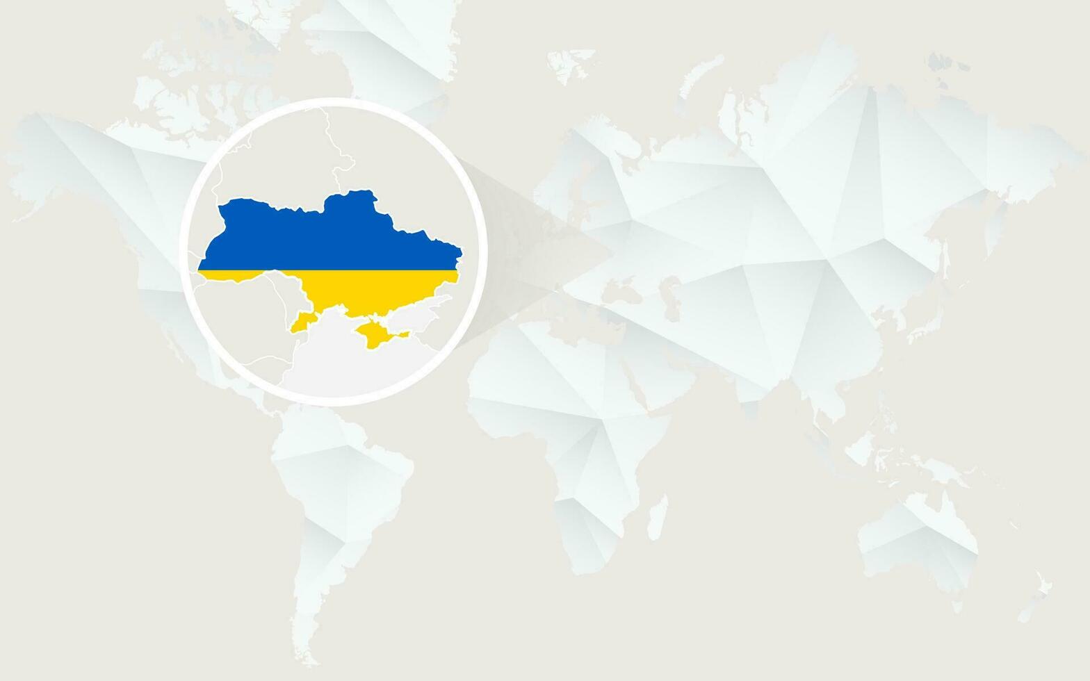 Ucraina carta geografica con bandiera nel contorno su bianca poligonale mondo carta geografica. vettore