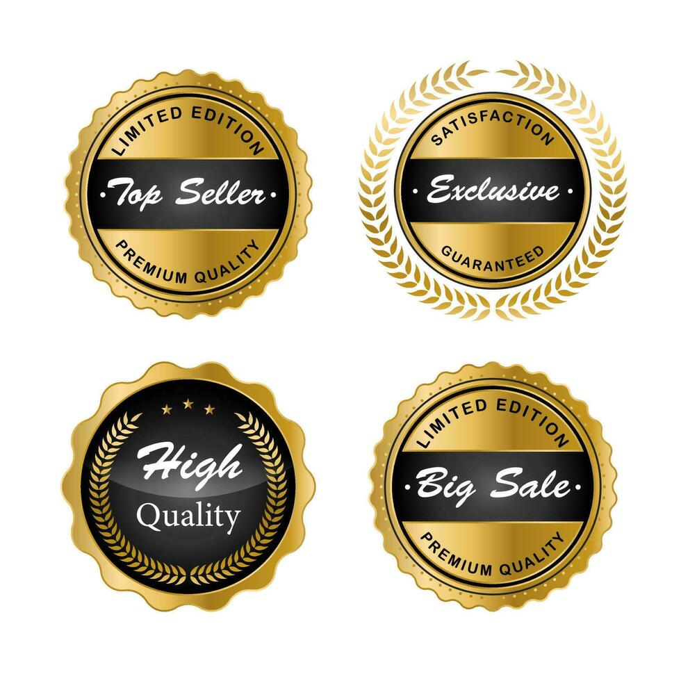 lusso oro badge e etichette premio qualità Prodotto. vettore