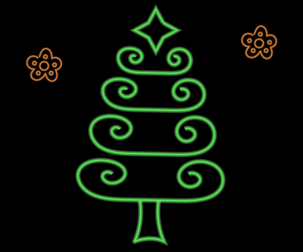 neon Natale albero con stella, raggiante icona. neon nuovo anno albero silhouette, schema Natale albero nel vivido colori. festivo abete con neon luce. icona impostare, cartello, simbolo per ui. vettore illustrazione