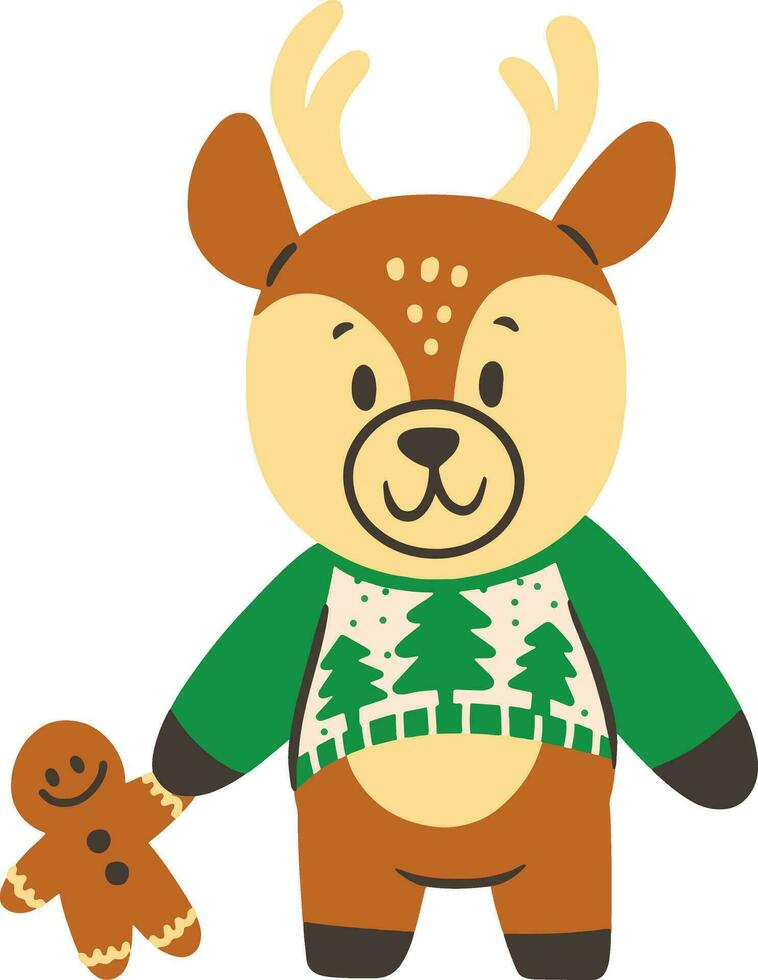 Natale arte un' orso nel un' verde Natale maglione Tenere mani un' carino bambino orso vettore