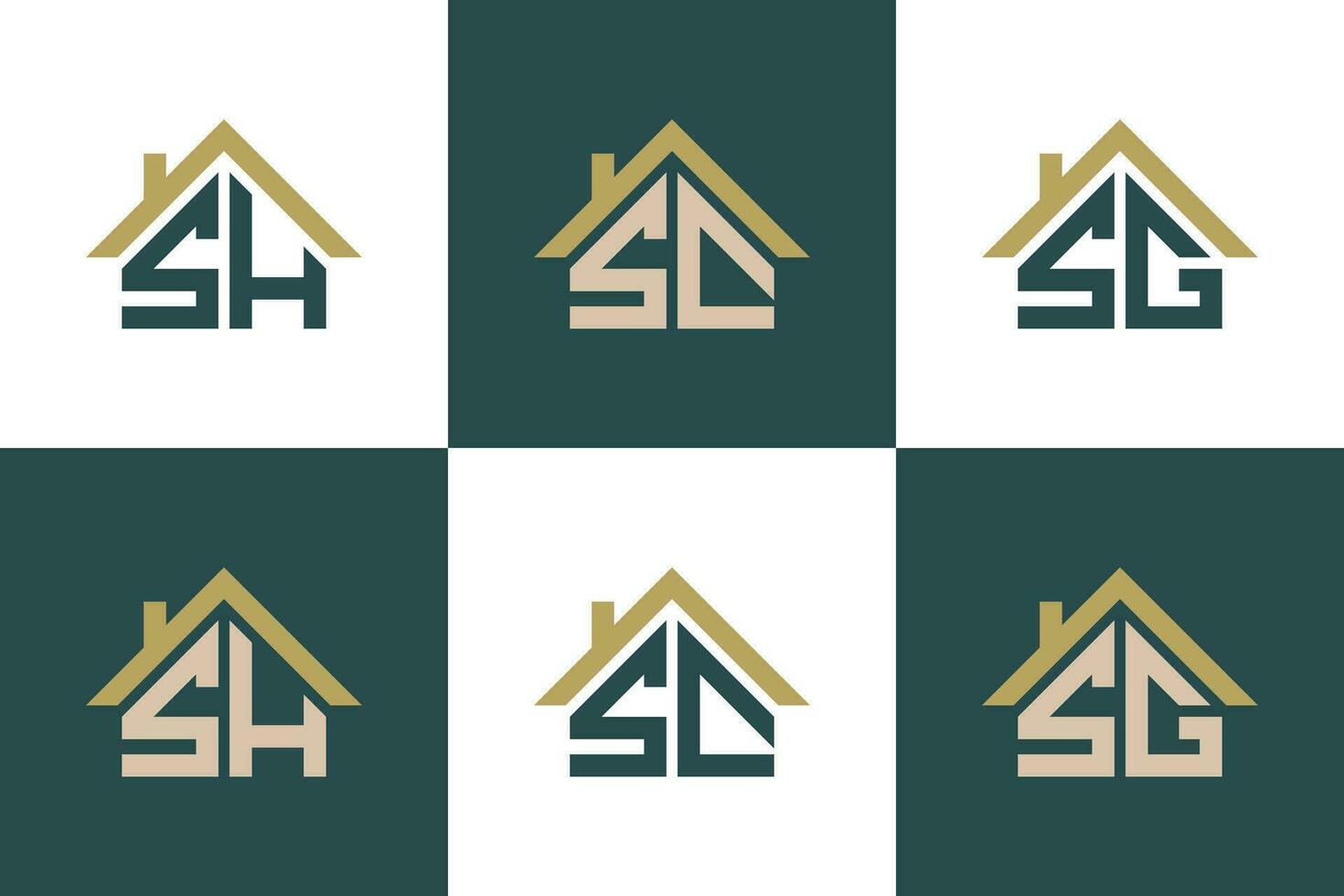 impostato di lettera sh, sc, sg logo design con Casa illusione concetto vettore