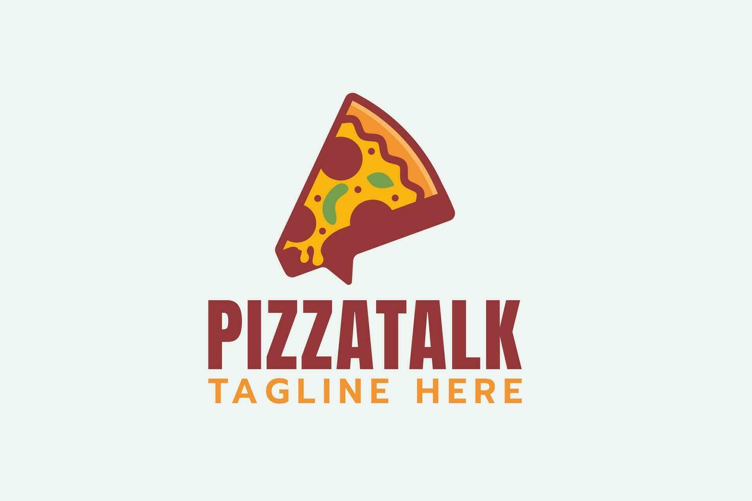 Pizza parlare logo con un' combinazione di un' fetta di Pizza e un' Chiacchierare icona. vettore
