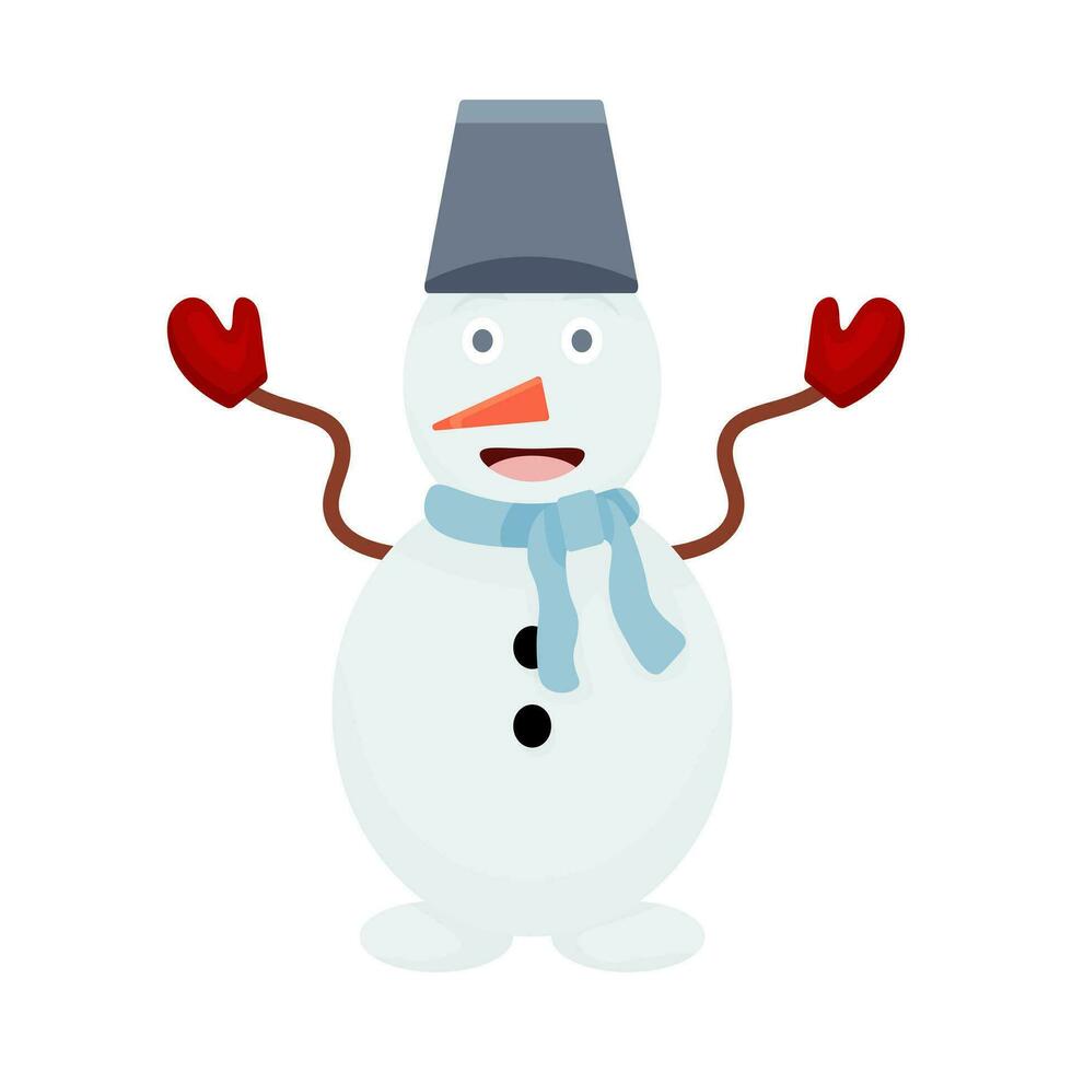 vettore pupazzo di neve su un' bianca sfondo. un' pupazzo di neve con un' cappello e un' blu sciarpa, rosso guanti. cartone animato pupazzo di neve