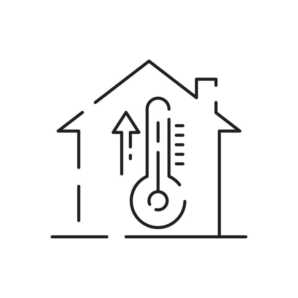 Casa riscaldamento linea icona. magro contorno simbolo. caldaie, radiatori e termostati. gas, elettrico, solido carburante, pellet, solare caldaie. isolato vettore schema illustrazioni. modificabile ictus.