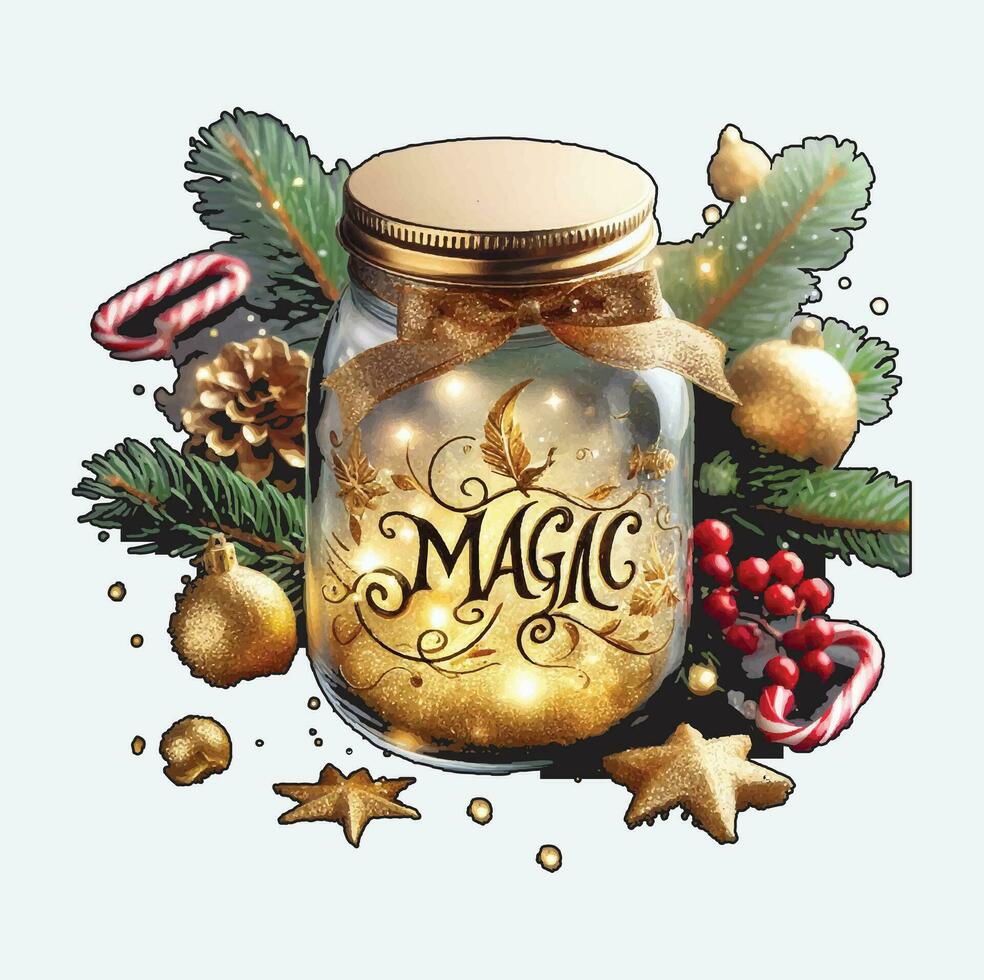 oro Magia Natale Visualizza nel vaso clipart vettore