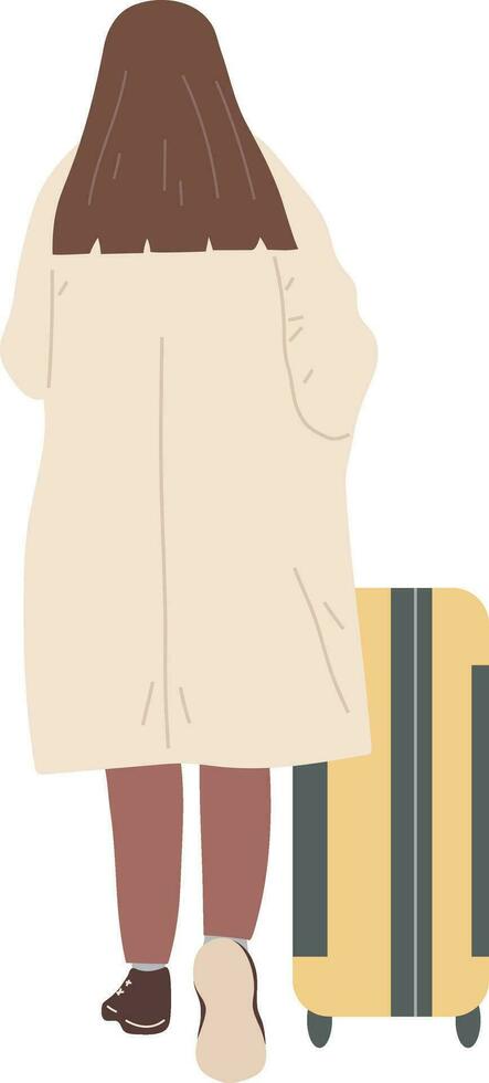 femmina viaggiatore con valigia turista viaggio personaggio illustrazione grafico cartone animato arte vettore