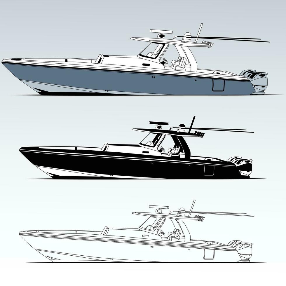lato Visualizza pesca barca vettore linea arte illustrazione e uno colore