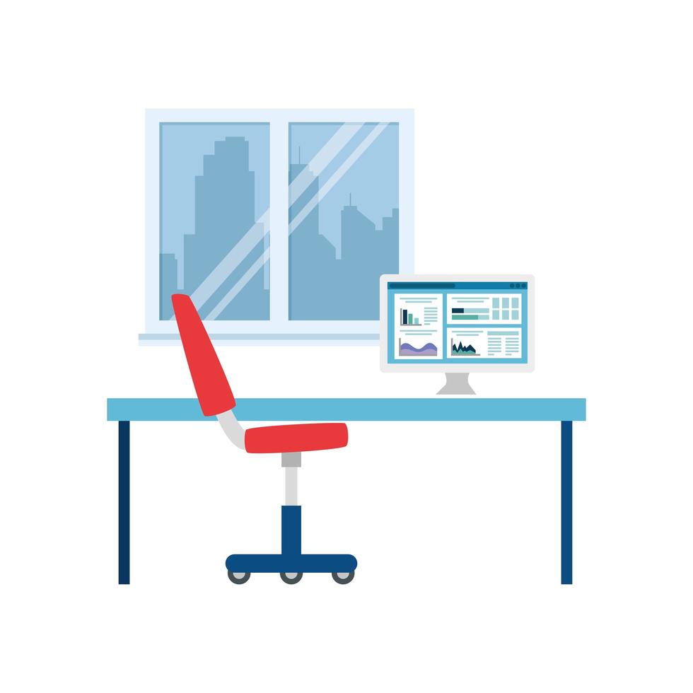scrivania da ufficio isolata con disegno vettoriale sedia