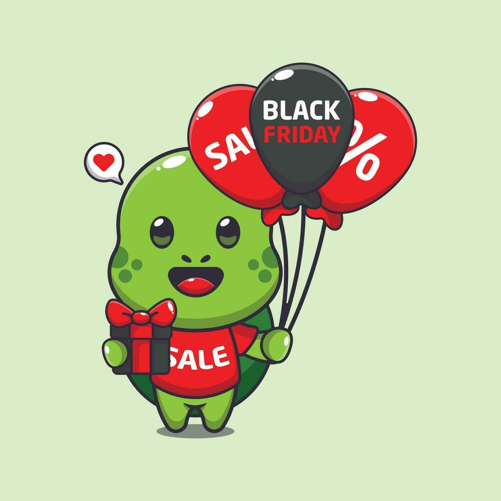 carino tartaruga con i regali e palloncini nel nero Venerdì vendita cartone animato vettore illustrazione