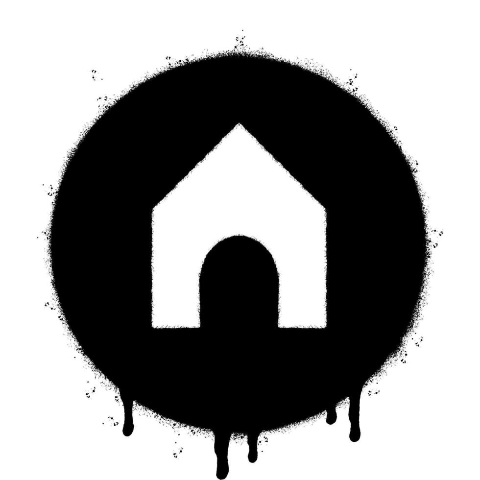 spray dipinto graffiti casa icona spruzzato isolato con un' bianca sfondo. graffiti casa icona con al di sopra di spray nel nero al di sopra di bianca. vettore
