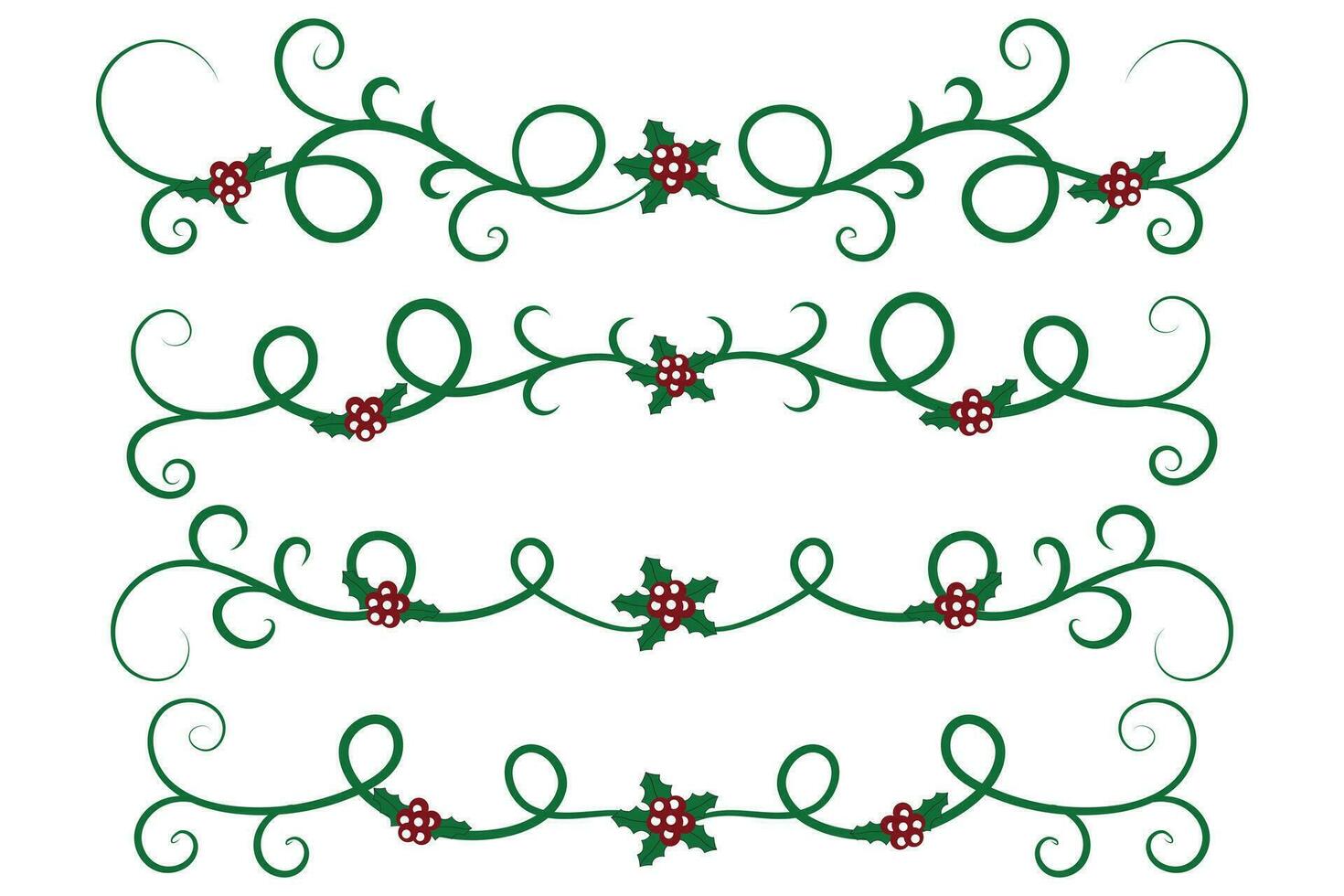 Natale fiorisce turbinii divisori Linee decorativo elementi, Vintage ▾ calligrafia scorrere allegro Natale testo divisore filigrana elegante, inverno agrifoglio intestazioni fantasia separatore verde pagina arredamento vettore