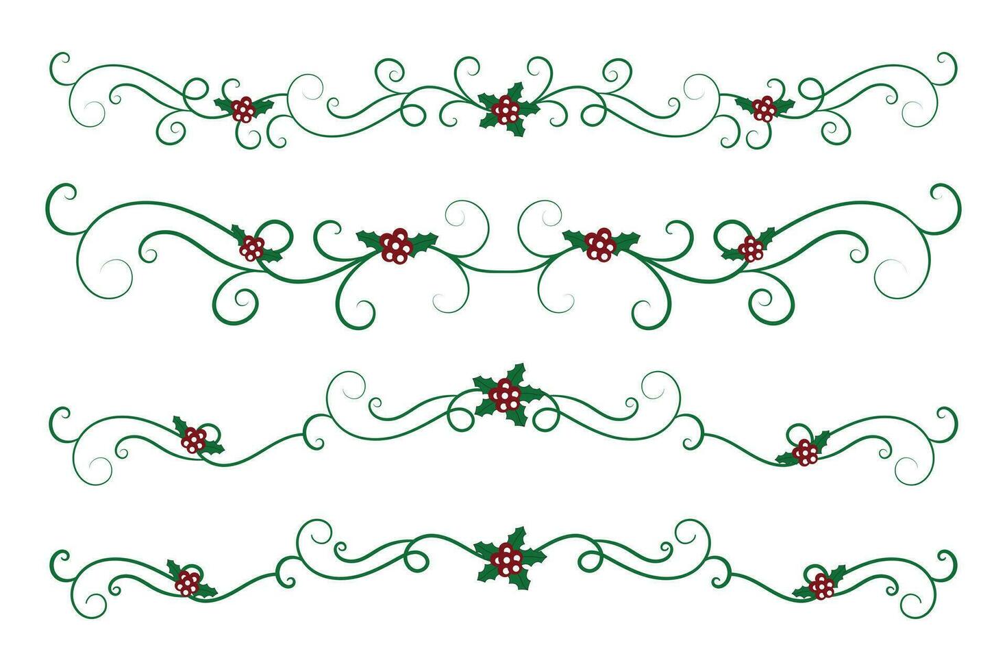 Natale fiorisce turbinii divisori Linee decorativo elementi, Vintage ▾ calligrafia scorrere allegro Natale testo divisore filigrana elegante, inverno agrifoglio intestazioni fantasia separatore verde pagina arredamento vettore