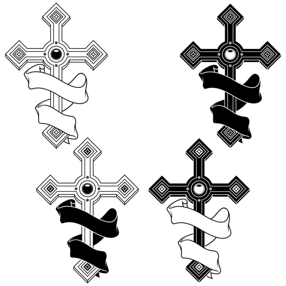 vettore design di cristiano attraversare con nastro, simbolo di il cattolico religione, cristiano attraversare con quadri e nastro