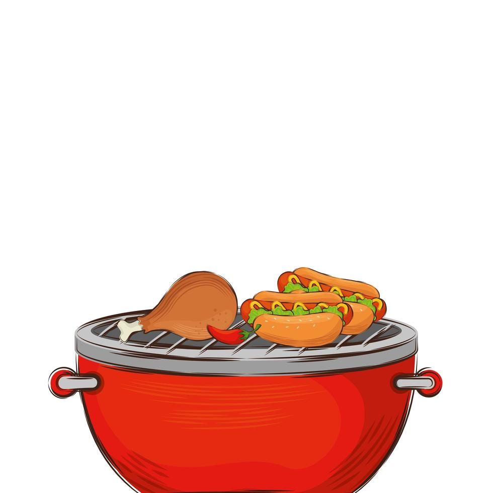 barbecue forno con icona isolata di cibo vettore