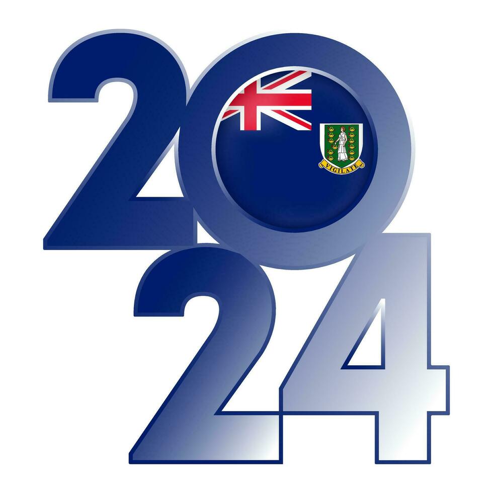 contento nuovo anno 2024 bandiera con vergine isole bandiera dentro. vettore illustrazione.