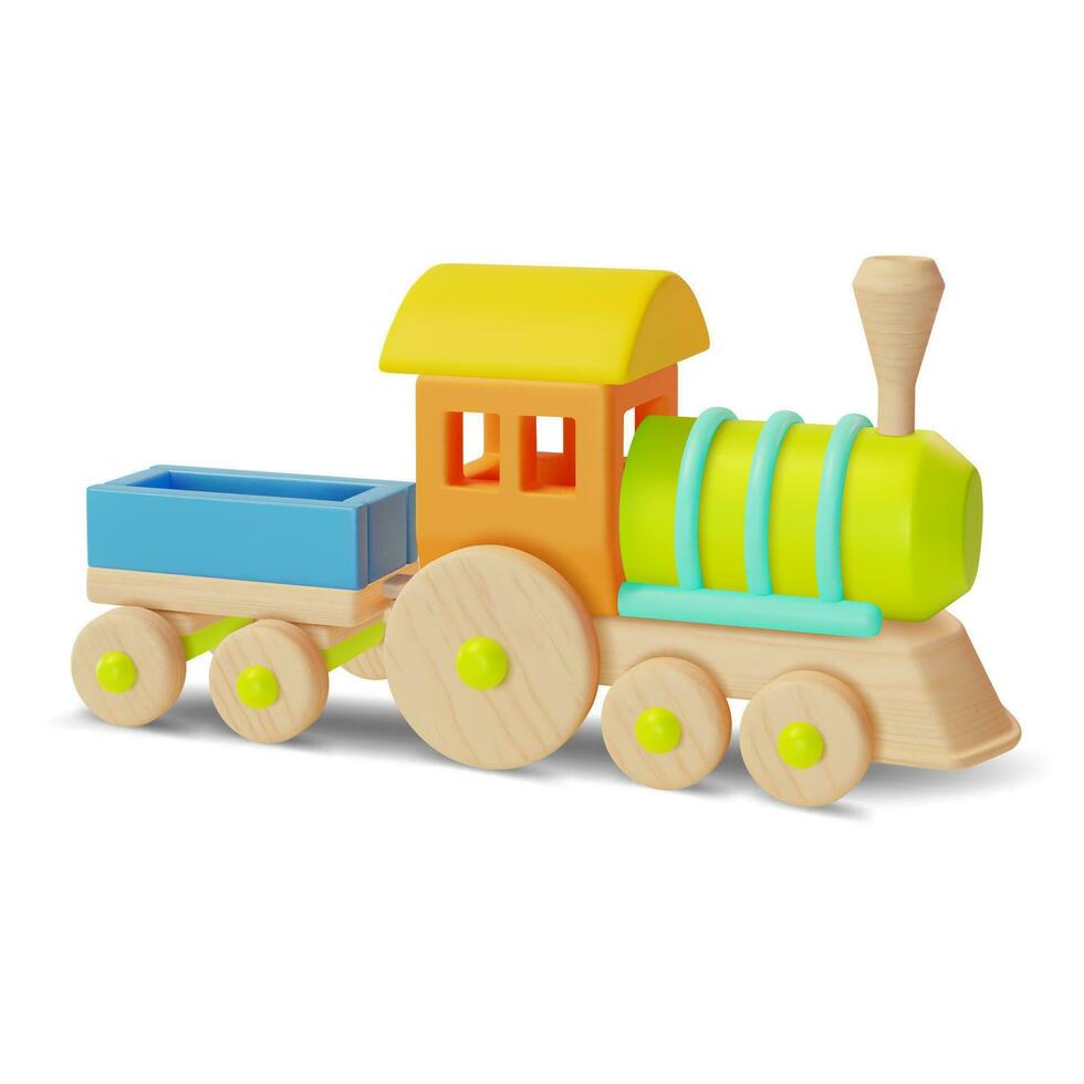3d ragazzo giocattolo treno cartone animato stile. vettore