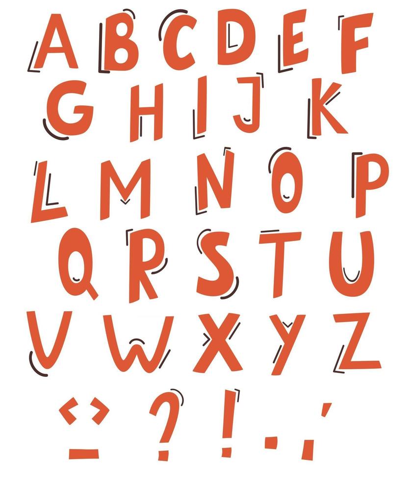 vettore di carattere stilizzato colorato e alfabeto. simpatico alfabeto inglese.