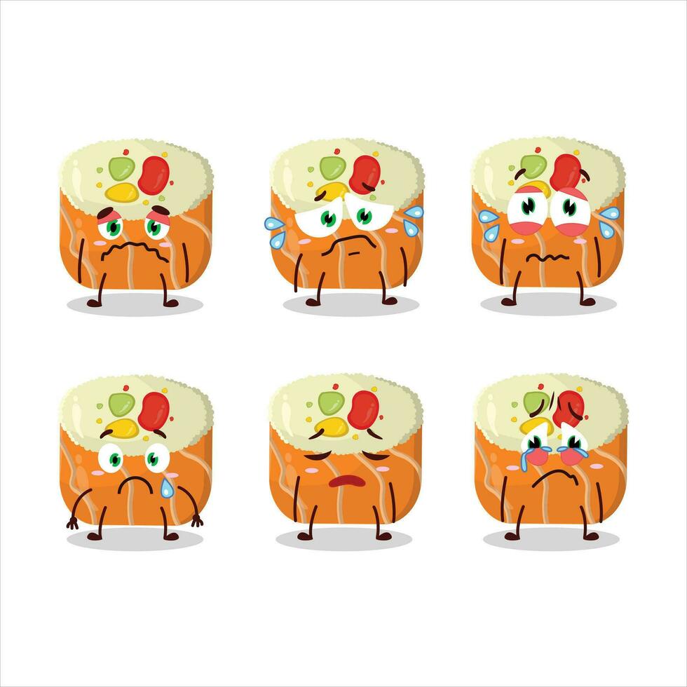 norimaki Sushi cartone animato personaggio con triste espressione vettore