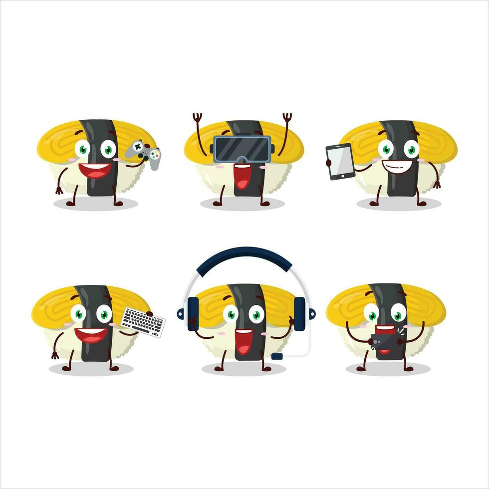 tamago Sushi cartone animato personaggio siamo giocando Giochi con vario carino emoticon vettore