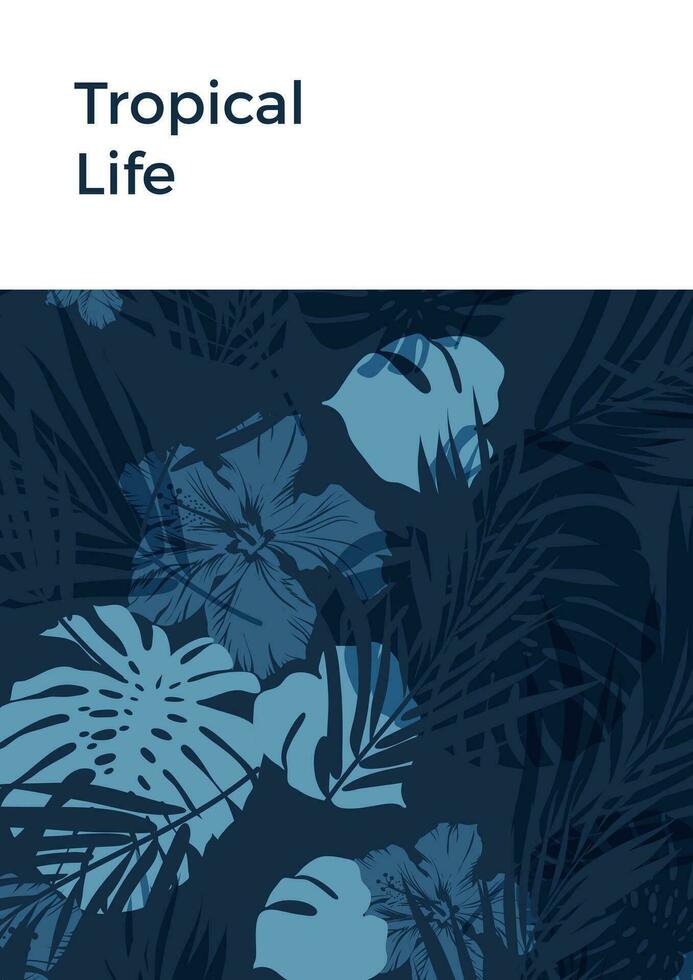 blu indaco estate tropicale hawaiano sfondo con palma albero le foglie e esotico fiori vettore