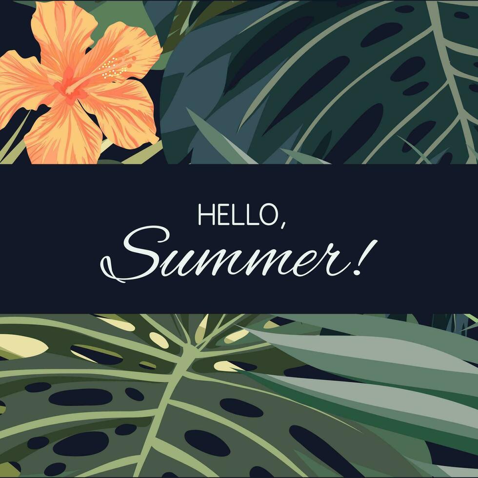 estate tropicale hawaiano sfondo con palma albero le foglie e esotico fiori vettore