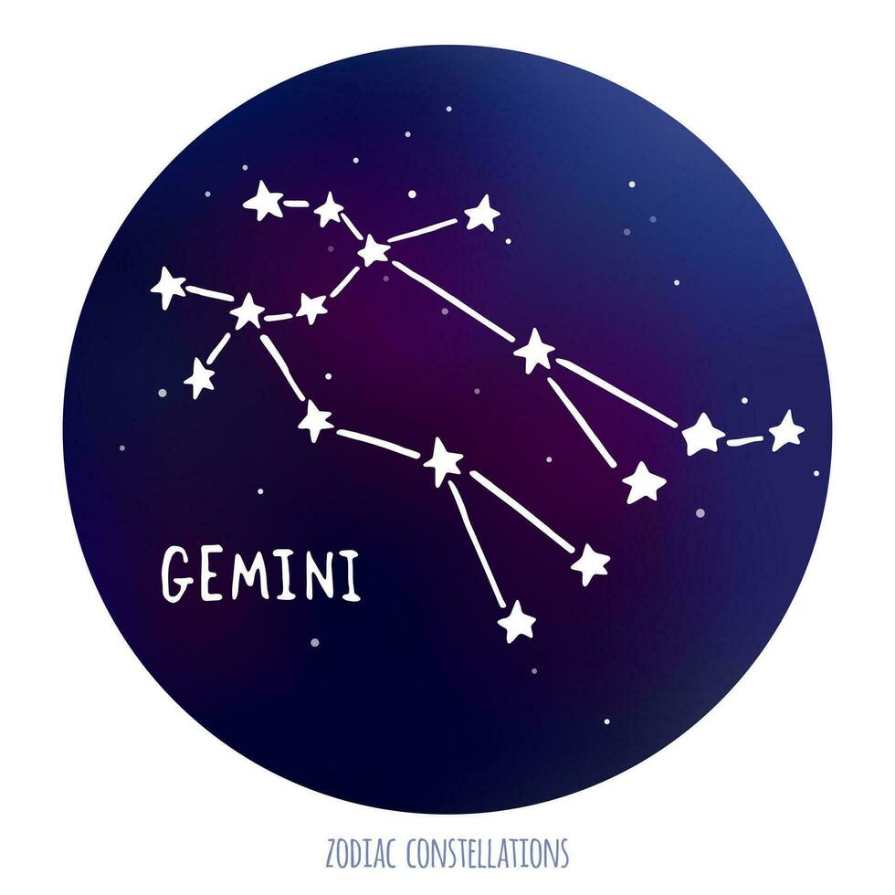 Gemelli vettore cartello. zodiacale costellazione fatto di stelle su spazio sfondo.