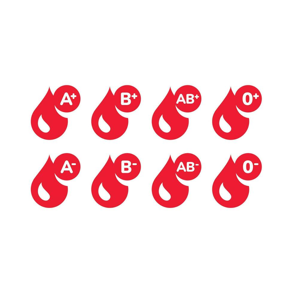 sangue genere far cadere vettore icona impostare. un' positivo e negativo, B e ab tipi icone.