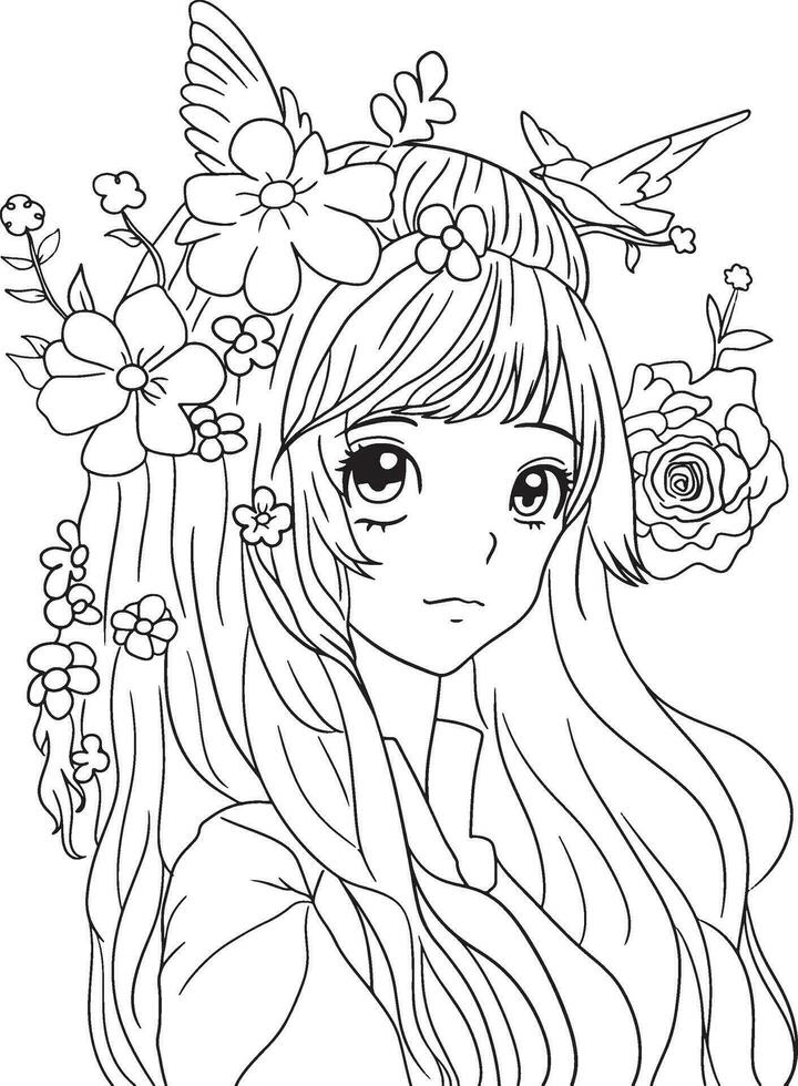 Principessa Fata ragazza cartone animato scarabocchio kawaii anime colorazione pagina carino illustrazione disegno clip arte personaggio chibi manga comico vettore