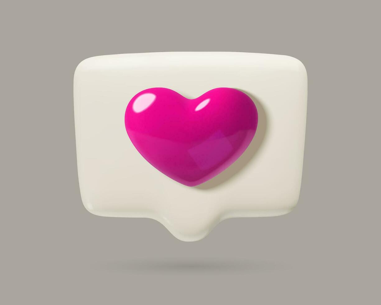 discorso bolla con cuore sociale media piace notifica o amore Messaggio 3d icona per febbraio 14 vettore