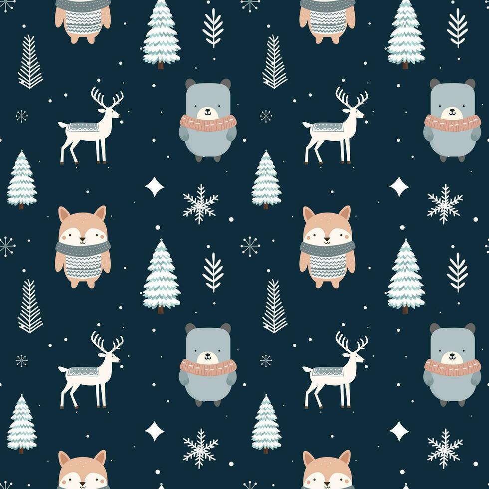 inverno senza soluzione di continuità modello con carino polare animali. scandinavo Natale modello. inverno sfondo design. vettore