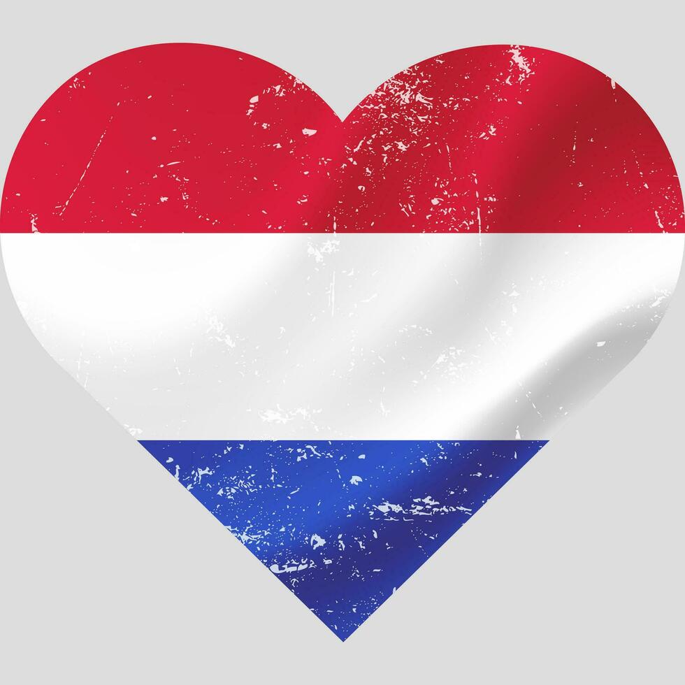 Olanda bandiera nel cuore forma grunge Vintage ▾. olandese bandiera cuore. vettore bandiera, simbolo.