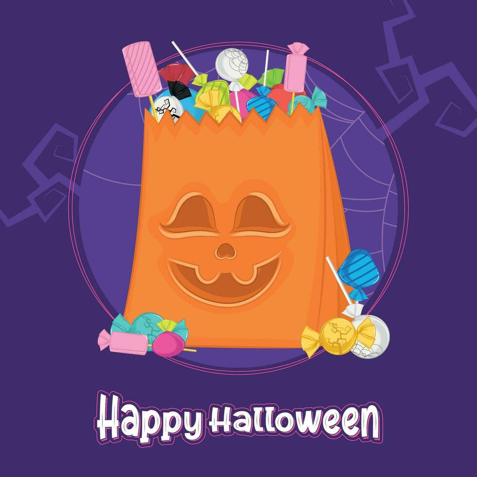 colorato Halloween caramelle mostro cestino contento Halloween vettore