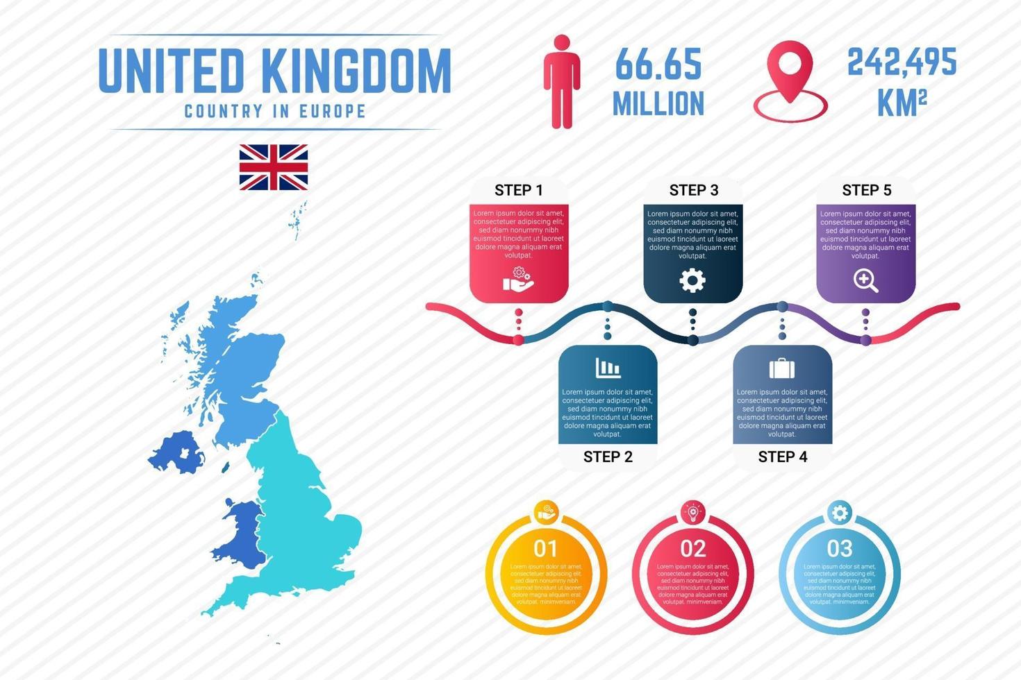 modello di infografica mappa colorata del regno unito vettore