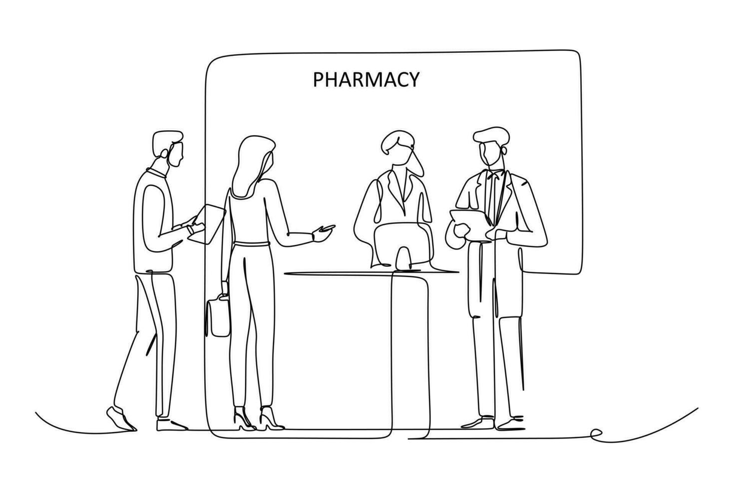 farmacisti preparazione farmaci nel loro I negozi, interagendo con clienti, vettore illustrazione