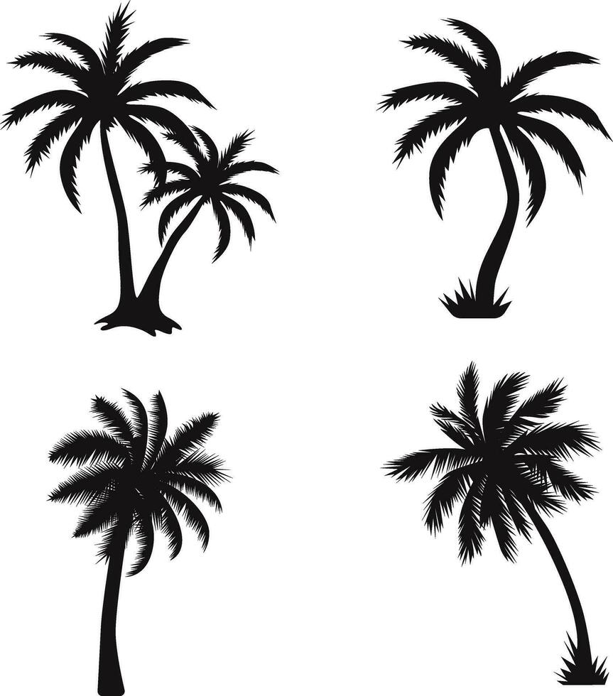 palma albero silhouette nel diverso forma. isolato su bianca sfondo. vettore illustrazione impostare.