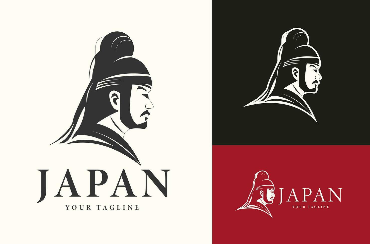 illustrazione di un' giapponese cavaliere silhouette di fronte un' giapponese guerriero logo design vettore