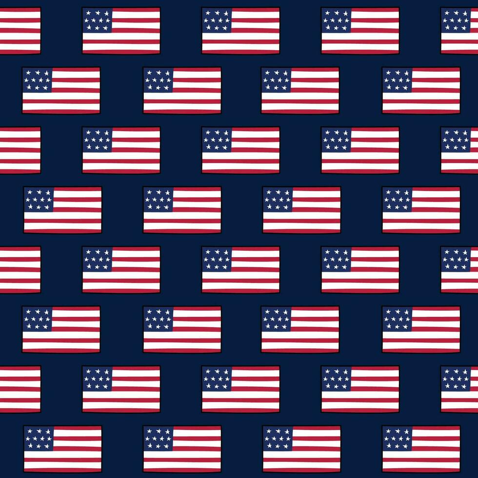 Stati Uniti d'America bandiere scarabocchio senza soluzione di continuità modello. vettore sfondo con noi simboli. unito stati di America design elementi. ripetendo illustrazione