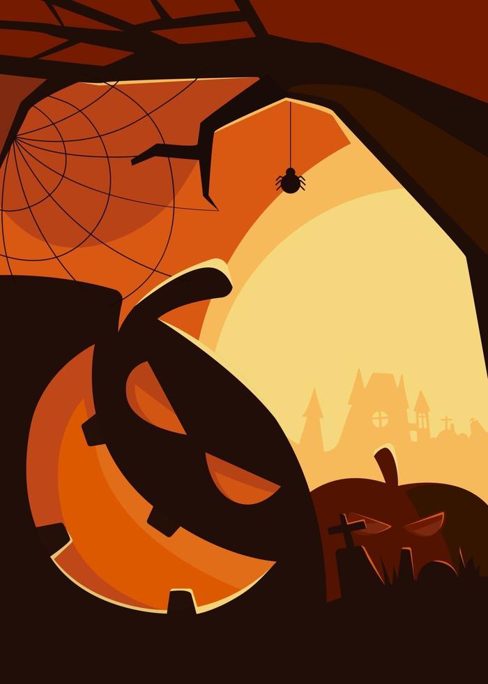 poster spettrale con teste di zucca. disegno del cartello di halloween. vettore