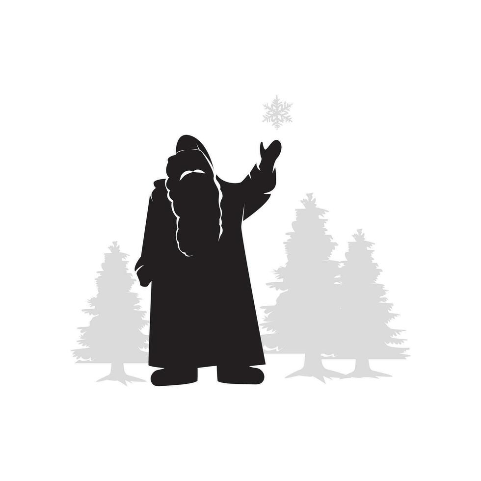 Natale silhouette Santa claus, fiocco di neve e Natale albero vettore