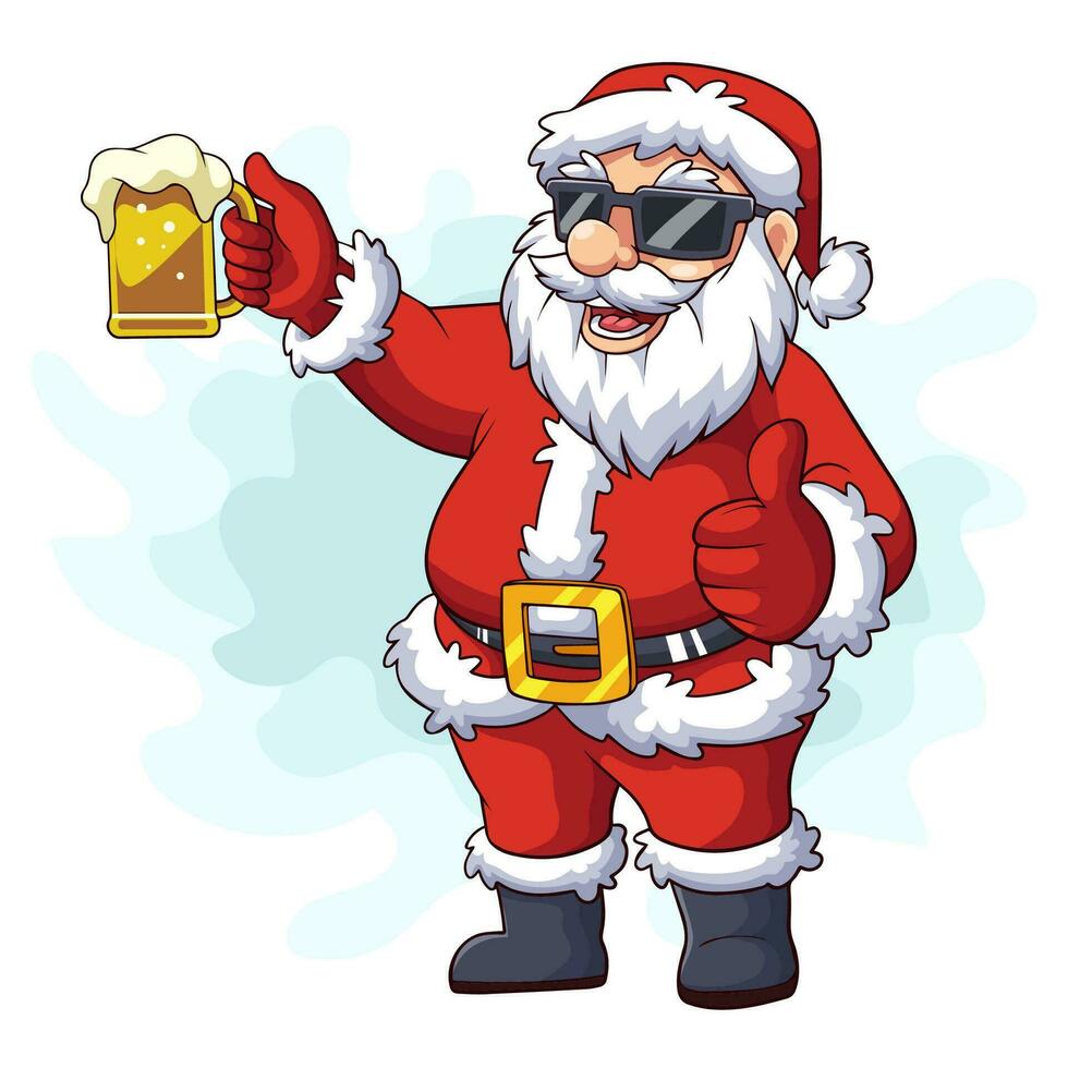 cartone animato Santa Claus Tenere bevanda birra vettore