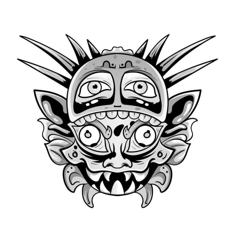 cultura testa statua barong o tiki maschera tropicale cartello a partire dal polinesiano. illustrazione design bene per tatuaggi, manifesto elemento o Stampa vettore